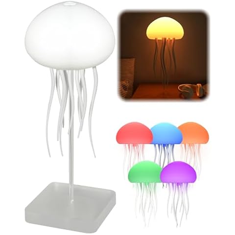 Jellyfish Lamp, Jelly Fish Light Lamp, LED Cute Jellyfish Night Light with Dancing Legs, RGB Gradient Jellyfish Lamp Voice Control, Rechargeable Jellyfish Bedside Lamp with Touch Sensor (Hanging+Base) Cover