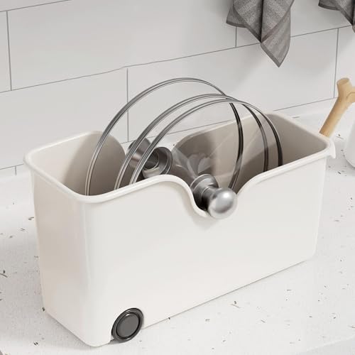 Image of PANCA Storage Basket Set of 3 With Wheels - Multipurpose Kitchen Organizer Rack, Bathroom Storage Cabinet Box, Under Sink Organizer & Home Essentials Plastic Bins (Beige, Small /Medium /Large Sizes)