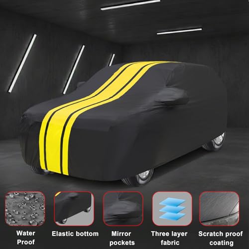 Image of Auto Hub Car Cover Compatible with Honda CR-V with Mirror Pocket, Soft Cotton Lining, CR-V Car Cover Waterproof - Yellow-Black