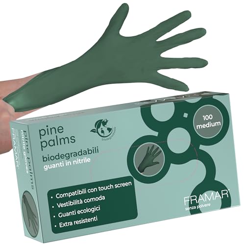 FRAMAR Guanti Nitrile Verdi Medi - Guanti Monouso in Gomma, Guanti da Pulizia e da Cucina, Guanti da Meccanico Professionali, Nitrile Gloves, Guanti in Lattice Resistenti - 100