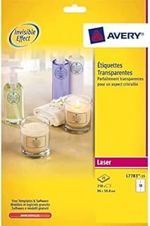 Avery L7783-25 Self-Adhesive Crystal Clear Transparent Labels, 10 Labels Per A4 Sheet