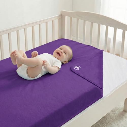 Image of Btag Baby Waterproof, Super Soft Fast Drying Mattress Protector | Extra Absorbent, Anti-Itching Sheet for New Born,Toddler (Size 140x210 cm, Pack of 1, Purple)