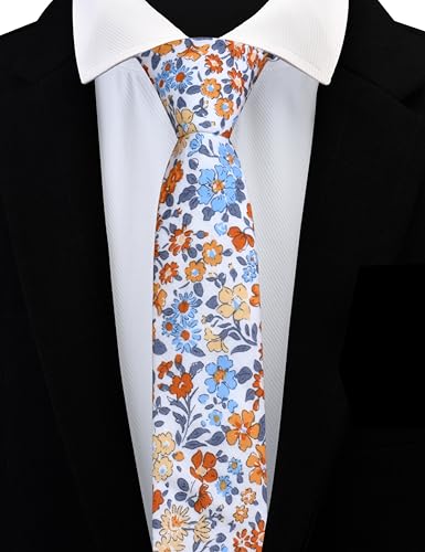 Image of GUSLESON Fashion 2.4 inch(6cm) Floral Skinny Tie for Men Slim Flower Print Cotton Necktie for Wedding Party
