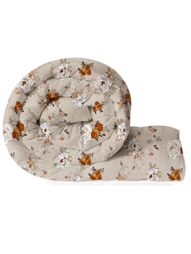 Image of HOMEKART Premium Reversible AC Comforter 220 GSM | Soft Microfiber 3-Layer Quilted Blanket | All-Season Single Bed Quilt (150 x 225 cm, Floral Off White)