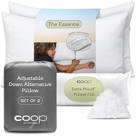 Coop Home Goods Essence Down Alternative Pillow Queen Size Set of 2, Best Pillows for Sleeping, Adjustable Alternative to Down Pillows, Luxury Hotel Pillows for Back, Stomach or Side Sleepers Cover