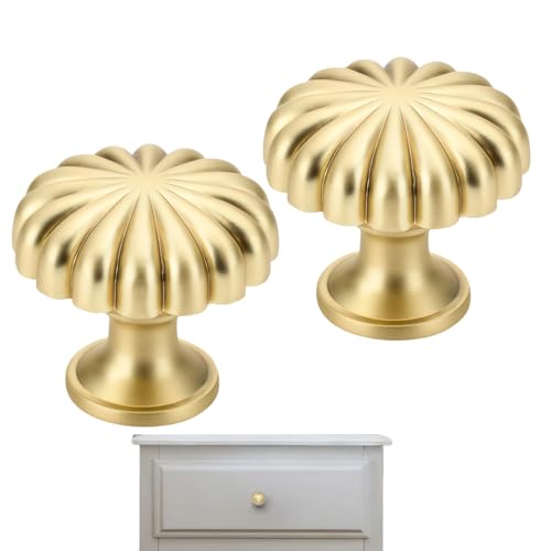 Xfopz 2 Pack Gold Cabinet Knobs, Zinc Alloy Brushed Brass Drawer Knobs Hardware for Kitchen Cabinets, Dresser and Wardrobe Doors Vintage Dresser Drawer Pulls