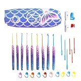 Athena’s Elements Mermaid Purple Crochet Hooks Set – 9-Piece Ergonomic Crochet Kit for Beginners & Experts – Soft Grip Knitting & Crochet Supplies with Case – Complete Set with Accessories