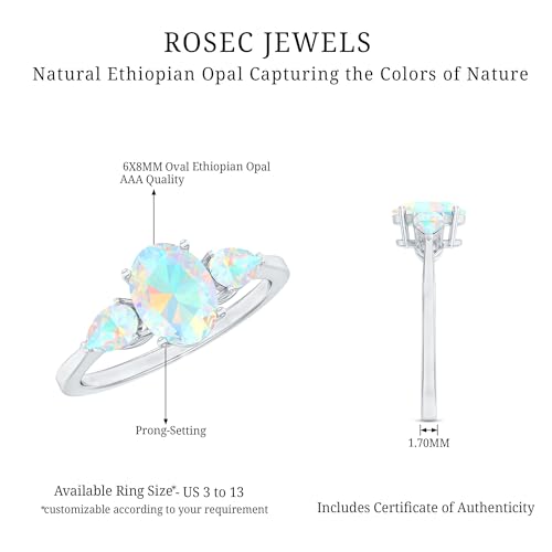 Natural Ethiopian Opal 3 Stone Engagement Ring, Aaa Quality, Certified Opal Past Present Future Ring - Ready To Gift 6