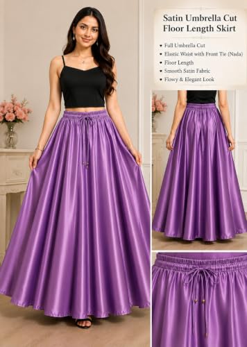Image of Tishani Satin Full Circle Umbrella Cut Floor Length Skirt with Free Size