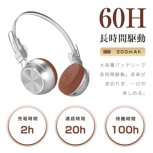 CHUDA Bluetoothヘッドホン ワイヤレスヘッドホン オンイヤー型 Bluetooth 6.0 軽量設計 ANCノイズキャンセリング Hi-Fi音質 60時間連続再生 40mm大口径スピーカー マイク内蔵 折り畳み可能 在宅 旅行 音楽 動画 通話 ゲーミング 誕生日 プレゼント 日本語取扱説明書付属 シルバー 商品画像8