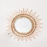 Swan Materials Rattan Mirror, Boho Round Hanging Wall Mirror 24 Inches, Rustic Wooden Frame Circle M