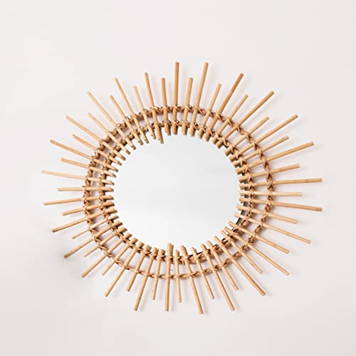 Swan Materials Rattan Mirror, Boho Round Hanging Wall Mirror 24 Inches, Rustic Wooden Frame Circle Mirror For Farmhouse, Bedroom, Bathroom, Fireplace, Or Entryway. #TOP17