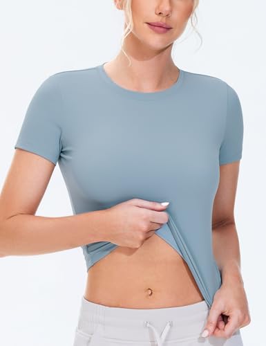 THE GYM PEOPLE Women Workout Crop Tops Short Sleeve Slim Fit Yoga T Shirt — view 4