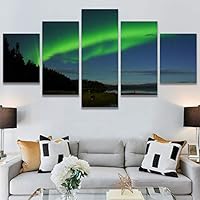 SIGNWIN 5 Panel Canvas Wall Art Astronomy & Space Contemporary Cosmic Dramatic Green Group Photography Realism Ultra for Home Decorations Ready to Hang - 60