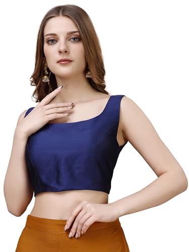 Image of Womanista Women's Taffeta Solid Sleeveless Readymade Saree Blouse for Women Stylish