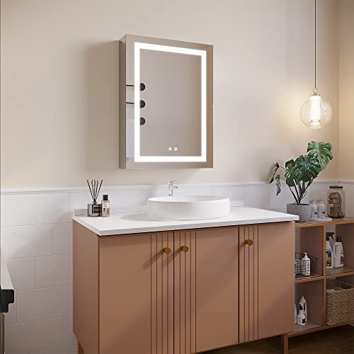 Ligmirr 26×20 Inch Bathroom Medicine Cabinet With Lights, Led Medicine Cabinet With Mirror, Recessed Or Surface Lighted Medicine Cabinet With Defogger, Left Door, Grey #TOP6