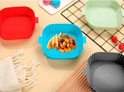 Image of TAGPR Silicone Air Fryer Liners 8 Inch Square Reusable Basket with Ear Handles Non-Stick Heat Resistant Silicone Baking Tray Air Fryer Pot for Cooking & Oven Use (Combo 2)