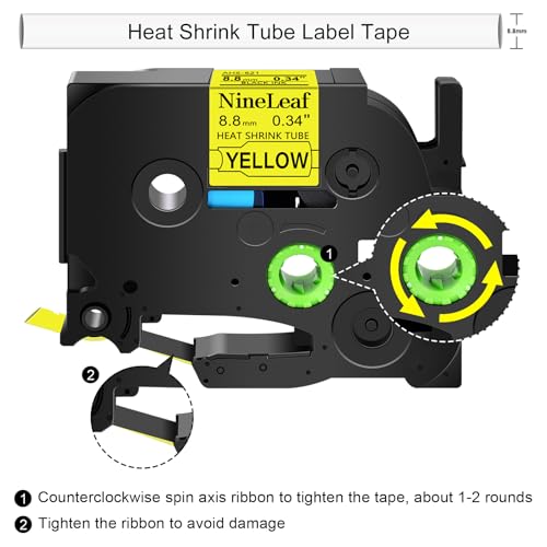 NineLeaf 3 x Compatible for Brother P-Touch HSe-621 HSe621 HS-621 HS621 HSe Tape 8.8mm x 1.5m Black on Yellow Heat Shrink Tube for Wires Cables in Ptouch PT-1830 18R 1950 2030 2100 2710 Label Maker