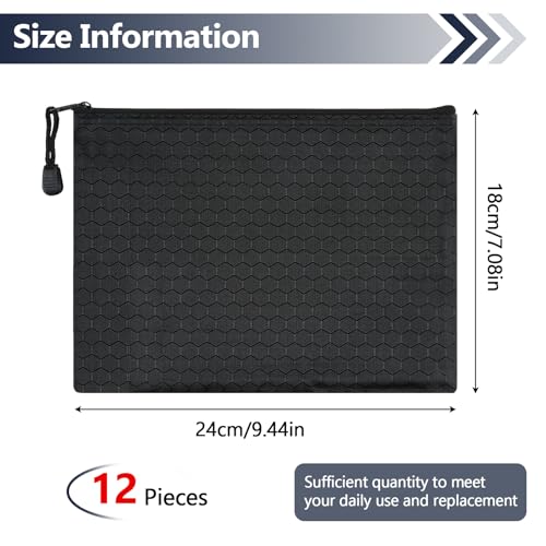 12 Stück Geldtasche, Mehrfarbig Geldtaschen Banktasche, 24 x 18 cm A5 Geldmappe, Wasserdichte Oxford-Stoff Bankmappe Dokumententasche mit Reißverschluss für Haushalt, Business, Schule (Schwarz, A5)