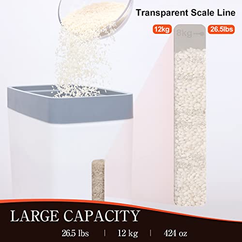 Matchaiden7 26.5Lbs Airtight Rice Dispenser With Measuring Cup: Extra Large Rice Storage Container With Fresh Box And Side Storage Box, Perfect To Hold 25 Pounds Of Rice #TOP2
