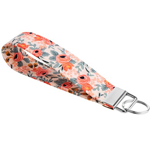 Celokiy Floral Key Chains Women With Key Ring, Rose Cotton Sturdy Thick Wristlet Keychain, Wrist Lanyard 5.5 Inches (B) #TOP1