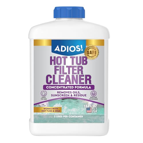 ADIOS! Hot Tub 4X Filter Cleaner for Spas Deep Cleaning Soaking Solution Dissolves Grease and Grime Unclogging and Restoring Water Flow - 16oz