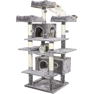 MSmask 67″ Large Cat Tree, Multi-Level Cat Tower with 3 Top Perches, 2 High Plush Condos, Scratching Posts, Stable Activity Center with Pedals/Hammock/Spring Ball for Kitten/Big Cat