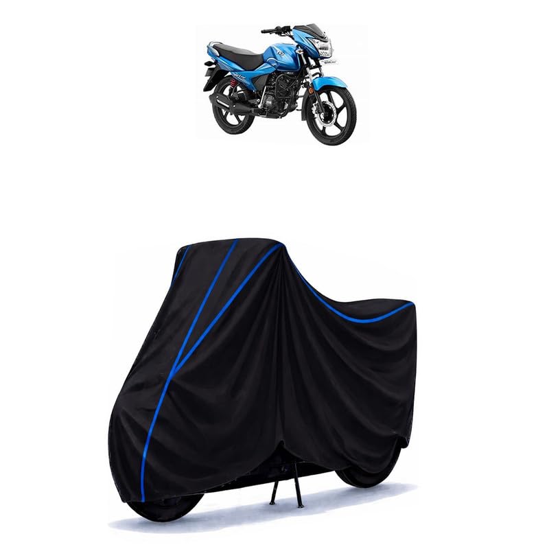 Image of TVS Victor Disc SBT BS6 Bike Cover Water Resistant Universal Motorcycle Rain | Heavy Duty UV Protection, Dust, Scratch Indoor Outdoor All Weather with Black Blue Piping Elastic