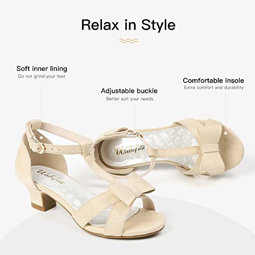 Walofou Princess High Heels Girl Nude Strappy Sandals Suede Sandals Party School Cosplay Toddler Little Girl Big Girl (Suede Nude 13) #TOP3