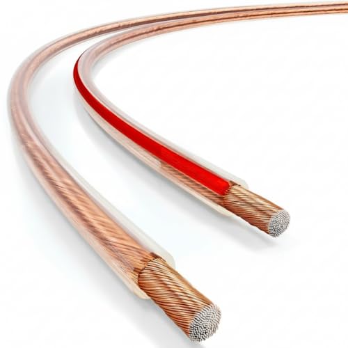 CABLEPELADO - Cable de Altavoz Estéreo 2x 2.5mm² | Bobina de 10 Metros | Transparente con Marcador de Polaridad | Cobre Libre de Oxígeno (OFC) para Sonido HiFi