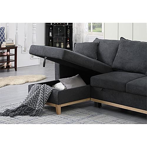 Lilola Home Woven Reversible Sleeper Sectional Sofa With Storage Chaise, Dark Gray #TOP6