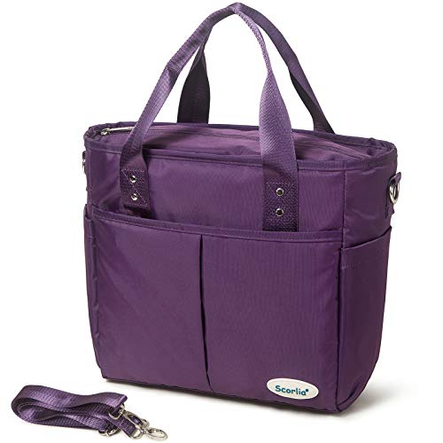 Insulated Lunch Bags for Women Work SCORLIA Extra Large Lunch Tote Bag With Removable Shoulder Strap Durable Reusable Cooler lunch Box with Side Pockets Tall Drinks Holder for Women&Men Purple