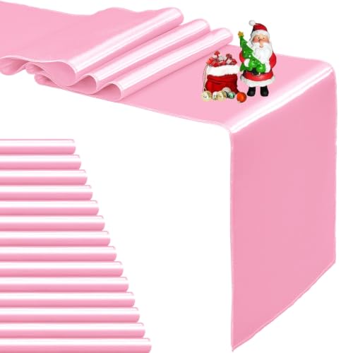 15-Pack Pink Satin Table Runner 12 x 108 Inch Long Fuchsia Bright and Smooth Silk Fabric Table Runner for Wedding Banquet Birthday Party Decoration