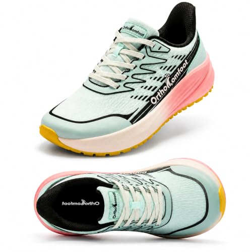 OrthoComfoot Women's Orthopedic Wide Walking Shoes, Plantar Fasciitis Orthotic Neuropathy Arch Support Heel Pain Relief Sneakers, Breathable Training Sport Trekking Daily Shoes Mint Size 7.5