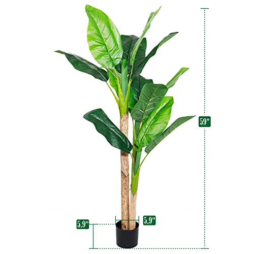 Solution4Patio Artificial Banana Tree, 5 Ft. Arbre Artificiel, 2 Stalk,Tropical Faux Plants Greenery Realistic For Living Room, Home, Restaurant, Cafe Or Office Corner Out/Indoor Decor #D418A00 #TOP6
