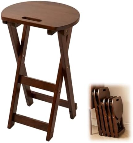 Portable Foldable Tall Stool with Handle, Backless Folding Bar Chair for Kitchen, Party, Office, Camp (Brown 60cm/24in)
