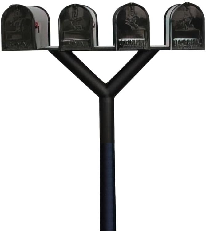 Penfield Quad Mailbox Post System No Base with 4 E1 Economy Mailboxes - Black