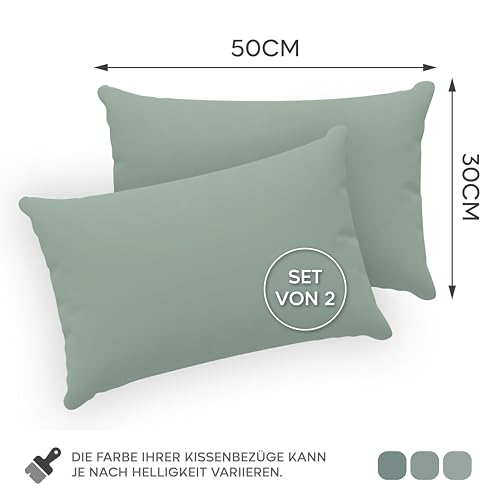 Twinzen® Kissenbezug 30x50 (2er-Set) - 100% Jersey Baumwolle 150 GSM Kissenbezüge - Grün - Für Kissenbezüge 30x50 cm - Kissenhülle - Kissenbezug mit Reißverschluss - Oeko-Tex Zertifiziert