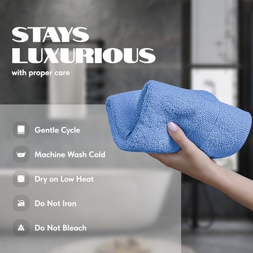 Image of White Classic Light Blue Hand Towels for Bathroom [12 Pack] Cotton Hand Towel Bulk for Gym, Kitchen and Spa, 16x27 Inches Soft Highly Absorbent Quick Dry Terry Salon Towels