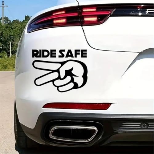 Image of 2PCS Ride Safe 2 Fingers Down Vinyl Decal 5.51 inchx4.31 inch for Motorcycles, Cars, Windows - Biker Respect Design, Waterproof & Durable Car Decal Sticker | #AZ79 (Black)