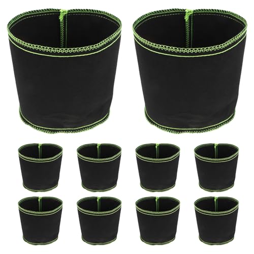 FESTFENDS 10pcs Black Nonwoven Fabric Grow Bags 1-Gallon Planting Felt Bags with Green Thread Edges, Small Potato and Carrot Planters for Outdoor Gardening and Seedling Nursery
