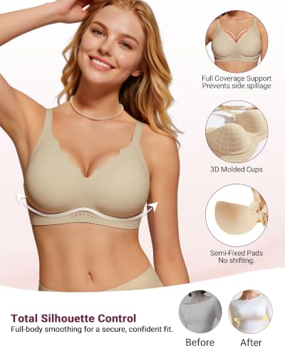 Image of As Fairy Wireless Bras for Women Jelly Push Up Scalloped T-Shirt Bra