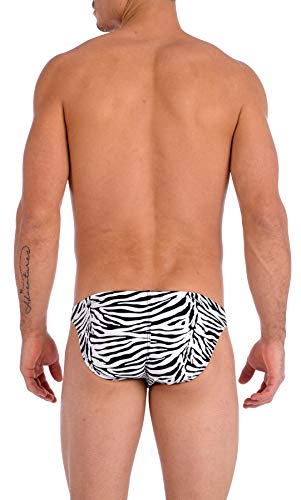 Gary Majdell Sport Men's Print Contour Pouch Ultra Greek Sexy Bikini Swimsuit With Elastic Waistband And Adjustable Printing Interior Drawstring Cord Swimwear For Men (Small, Zebra) #TOP3