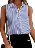 Zeagoo Women's Sleeveless Button Down Shirts Work Blouses Casual V Neck Tank Tops Stripe