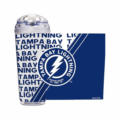 Rico Industries NHL Hockey Tampa Bay Lightning 24oz Acrylic Tumbler with Hinged Lid, Officially Licensed Double Wall Tumbler with Straw