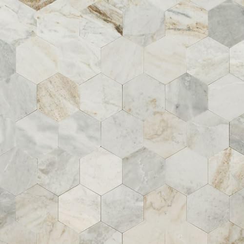 Tenedos Marble Arabescato Honed Hexagon 4x4 Peel and Stick Wall