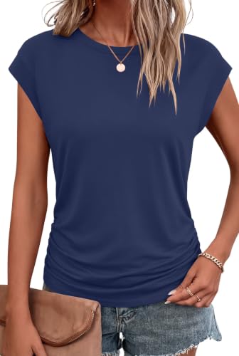 Image of Bliwov Womens Summer Tops Cap Sleeve Crew Neck Casual T Shirts