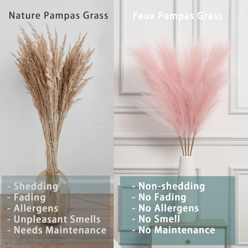 Image of 38 inch 10 Stems Faux Pampas Grass Decor Tall Pink Pampas Grass for Floor Vase