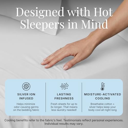 Image of Miracle Made Breathable Cotton Bed Sheets, 4-Piece Set - Silver-Treated, Soft and Cool-to-the-Touch Lightweight Bedding Designed for Hot Sleepers - Cali King Size, White