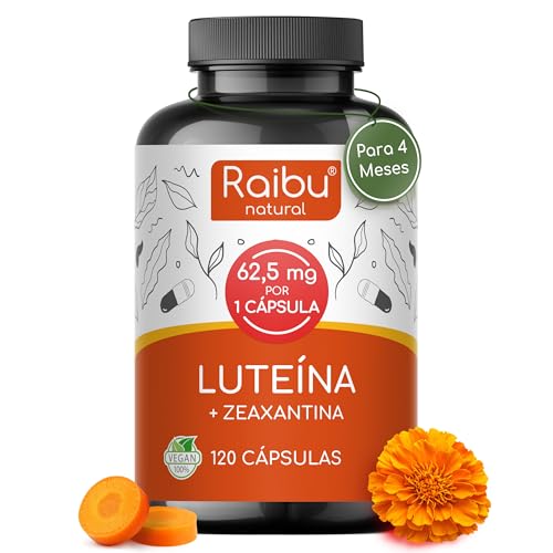 Luteina con Zeaxantina Ojos - 50 mg Luteína con 12.5 mg Zeaxantina - 4 Meses de Tratamiento - Vitaminas para la Vista con Vitamina A & B2 - Sin OGM, Vegano, Sin Gluten - 120 Cápsulas